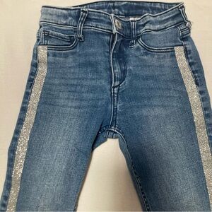 KIDS H&M Blue Jeans with Silver Glitter Stripes